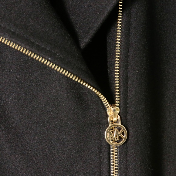 Michael Kors Black Wool Blend Zip Belted Gold Accents Coat Jacket Womens 2XL - Picture 4 of 12